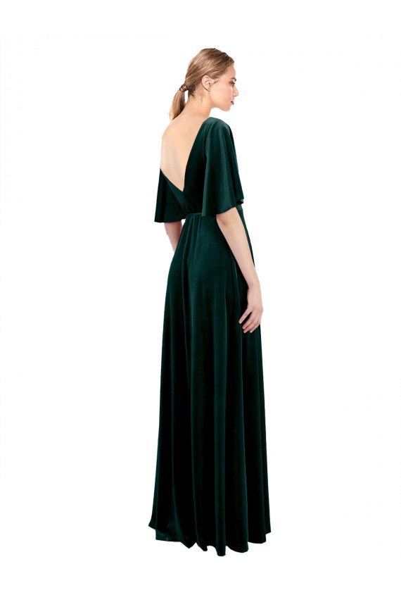 Vert foncé Trapèze Col V Velours Stretch Longue Robes demoiselle d'honneur / Robes de bal Pas Cher