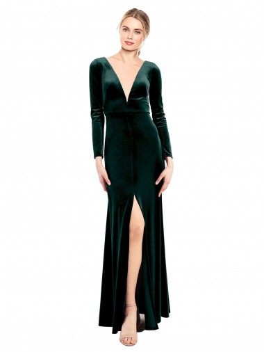 Vert foncé Trapèze Col V Velours Stretch Longue Robes demoiselle d'honneur / Robes de bal Pas Cher