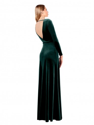 Vert foncé Trapèze Col V Velours Stretch Longue Robes demoiselle d'honneur / Robes de bal