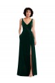 Vert foncé Trapèze Col V Velours Stretch Longue Robes demoiselle d'honneur / Robes de bal Pas Cher