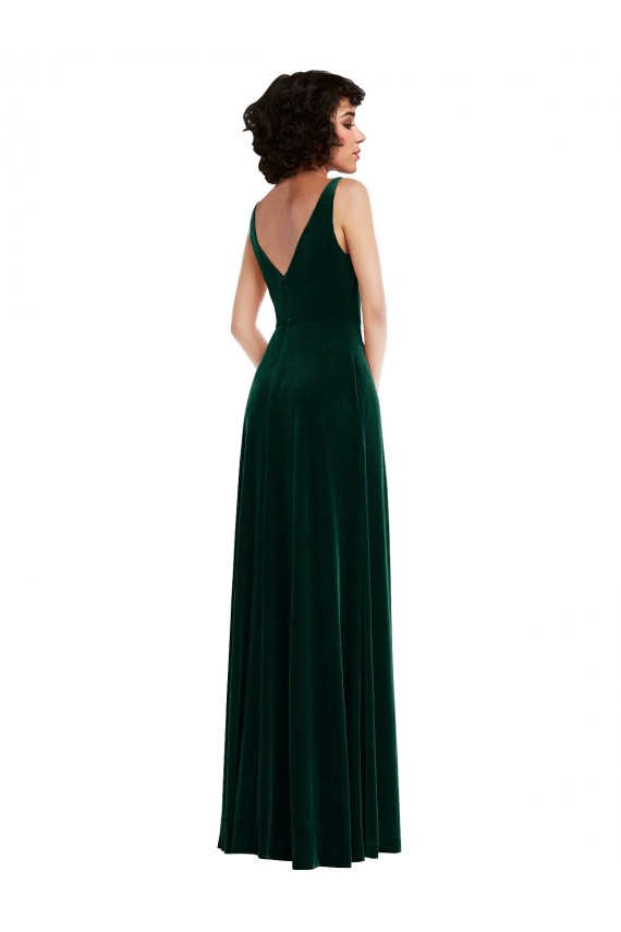 Vert foncé Trapèze Col V Velours Stretch Longue Robes demoiselle d'honneur / Robes de bal Pas Cher