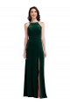 Vert foncé Trapèze Licou Col Haut Velours Stretch Longue Robes demoiselle d'honneur / Robes de bal Pas Cher