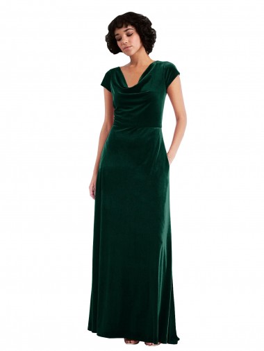 Vert foncé Trapèze Velours Stretch Longue Robes demoiselle d'honneur / Robes de bal Pas Cher