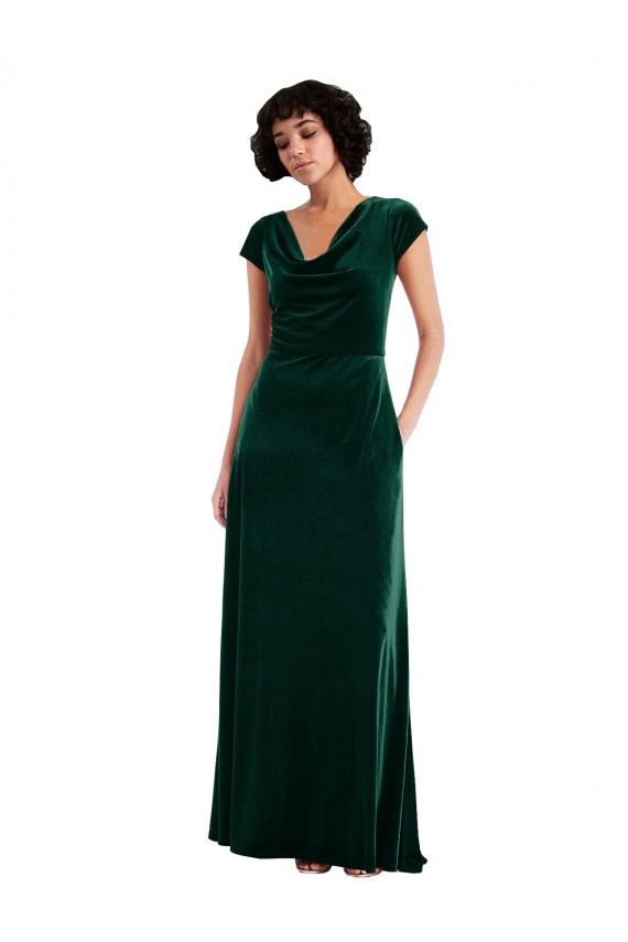 Vert foncé Trapèze Velours Stretch Longue Robes demoiselle d'honneur / Robes de bal Pas Cher