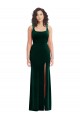 Vert foncé Trompette Col Carré Velours Stretch Longue Robes demoiselle d'honneur / Robes de bal Pas Cher