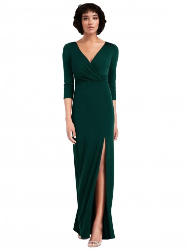 Vert foncé Trompette Col V Spandex Longue Formelles Robes demoiselle d'honneur / Robes de soirée / Robes de bal Pas Cher