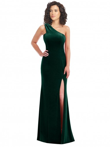 Vert foncé Trompette Velours Stretch Longue Robes demoiselle d'honneur / Robes de bal Pas Cher