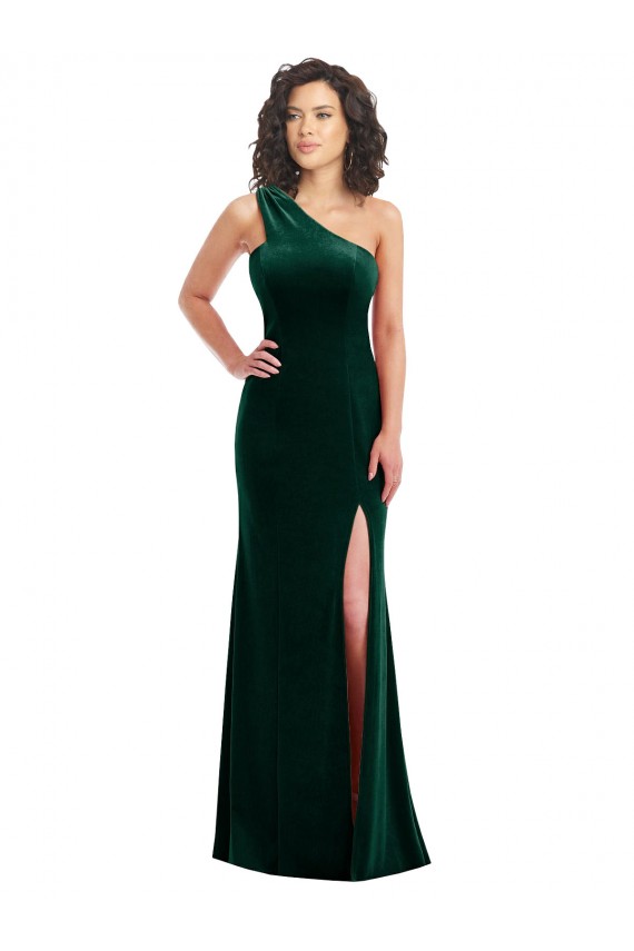 Vert foncé Trompette Velours Stretch Longue Robes demoiselle d'honneur / Robes de bal Pas Cher