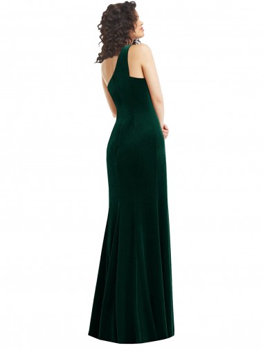 Vert foncé Trompette Velours Stretch Longue Robes demoiselle d'honneur / Robes de bal