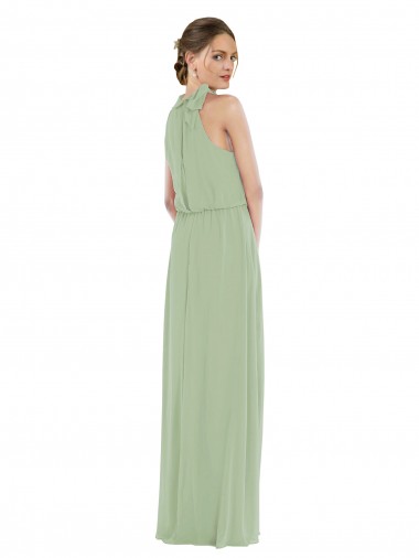 Vert fumée Trapèze Col Haut Mousseline Longue Robes demoiselle d'honneur