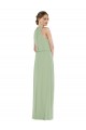 Vert fumée Trapèze Col Haut Mousseline Longue Robes demoiselle d'honneur Pas Cher