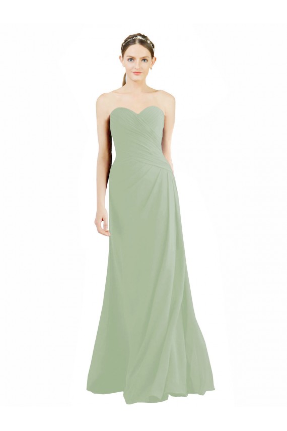 Vert fumée Trapèze Mousseline Longue Robes demoiselle d'honneur Pas Cher