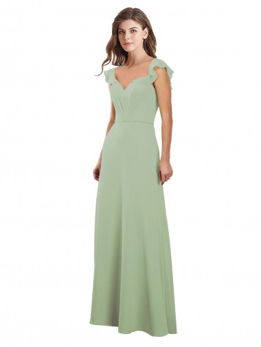 Vert fumée Trapèze Mousseline Longue Robes demoiselle d'honneur Pas Cher