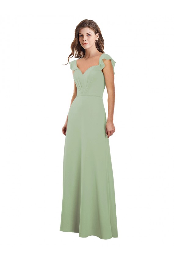 Vert fumée Trapèze Mousseline Longue Robes demoiselle d'honneur Pas Cher