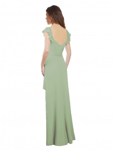 Vert fumée Trapèze Mousseline Longue Robes demoiselle d'honneur