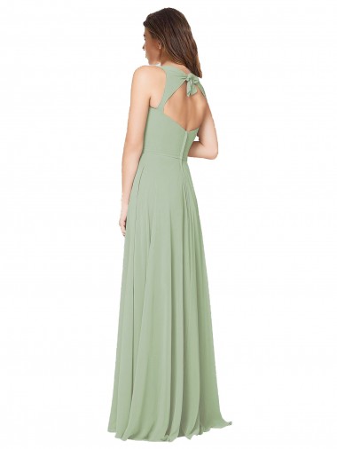 Vert fumée Trapèze Mousseline Longue Robes demoiselle d'honneur