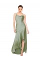 Vert fumée Trapèze Satiné Soyeux Longue Asymétrique Formelles Robes demoiselle d'honneur / Robes de soirée / Robes de bal Pas Cher