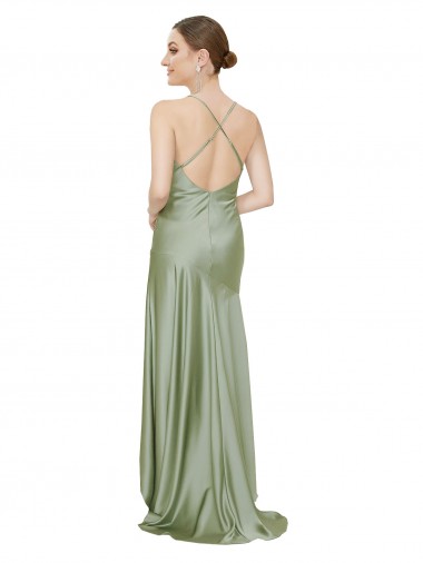 Vert fumée Trapèze Satiné Soyeux Longue Asymétrique Formelles Robes demoiselle d'honneur / Robes de soirée / Robes de bal
