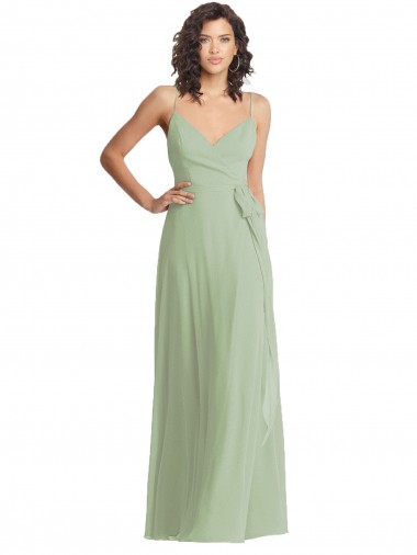 Vert fumée Trompette Bretelles spaghetti Col V Mousseline Longue Formelles Robes demoiselle d'honneur / Robes de soirée Pas Cher
