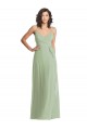 Vert fumée Trompette Bretelles spaghetti Col V Mousseline Longue Formelles Robes demoiselle d'honneur / Robes de soirée Pas Cher