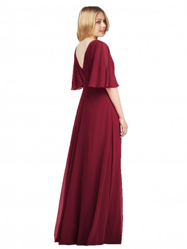 Vert fumée Trompette Col V Mousseline Longue Robes demoiselle d'honneur