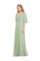 Vert fumée Trompette Col V Mousseline Longue Robes demoiselle d'honneur Pas Cher