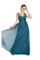 Vert sarcelle Trapèze Col V Tulle Longue Robes demoiselle d'honneur Pas Cher