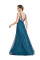 Vert sarcelle Trapèze Col V Tulle Longue Robes demoiselle d'honneur Pas Cher
