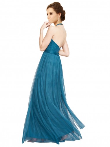 Vert sarcelle Trapèze Licou Col Haut Tulle Longue Robes demoiselle d'honneur