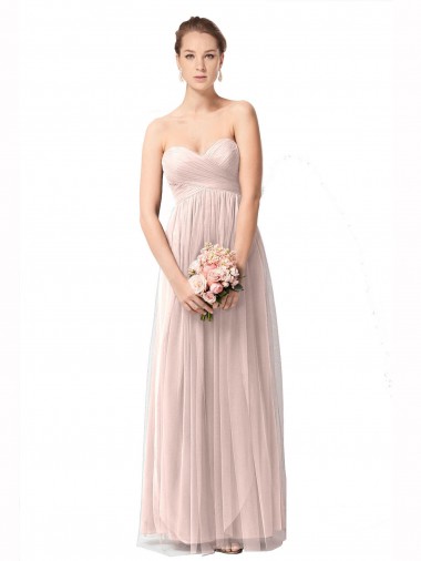 Vintage Rose Trapèze Tulle Longue Robes demoiselle d'honneur Pas Cher