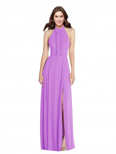 Violet Trapèze Licou Mousseline Longue Formelles Robes demoiselle d'honneur / Robes de soirée Pas Cher