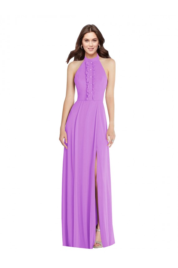 Violet Trapèze Licou Mousseline Longue Formelles Robes demoiselle d'honneur / Robes de soirée Pas Cher
