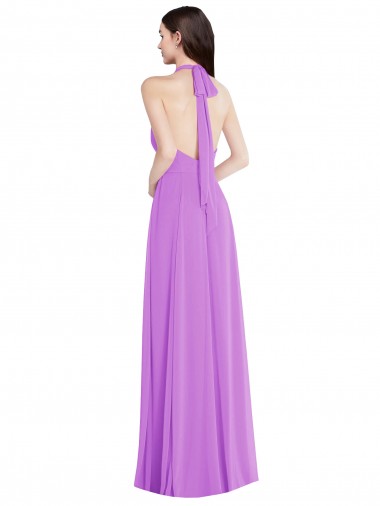 Violet Trapèze Licou Mousseline Longue Formelles Robes demoiselle d'honneur / Robes de soirée
