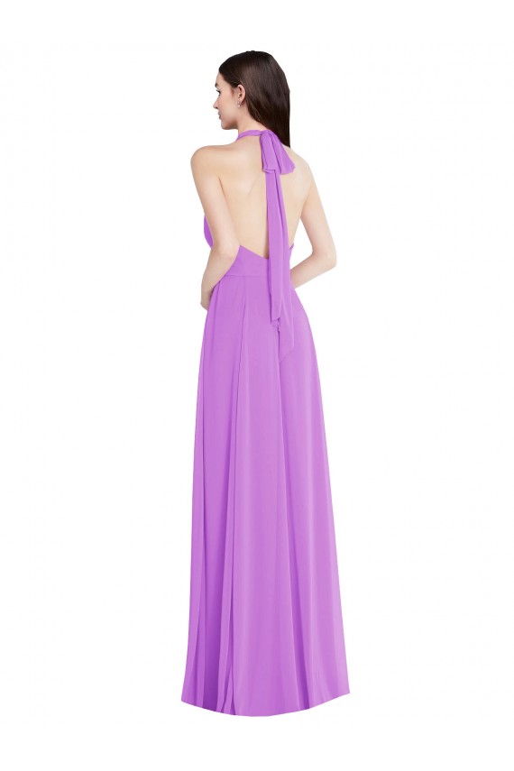 Violet Trapèze Licou Mousseline Longue Formelles Robes demoiselle d'honneur / Robes de soirée Pas Cher