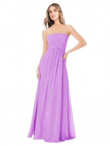 Violet Trapèze Sans bretelle Mousseline Longue Robes demoiselle d'honneur Pas Cher