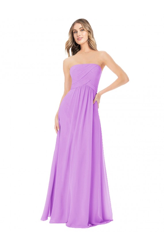 Violet Trapèze Sans bretelle Mousseline Longue Robes demoiselle d'honneur Pas Cher