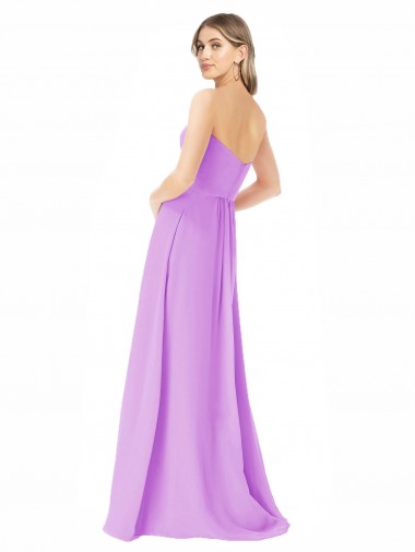 Violet Trapèze Sans bretelle Mousseline Longue Robes demoiselle d'honneur