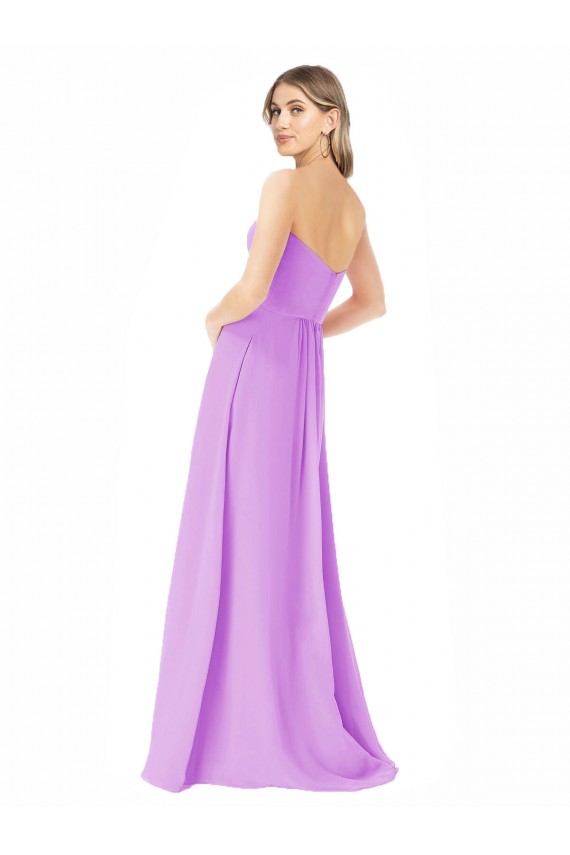 Violet Trapèze Sans bretelle Mousseline Longue Robes demoiselle d'honneur Pas Cher