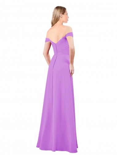 Violet Trapèze Épaule Dénudée Mousseline Longue Robes demoiselle d'honneur