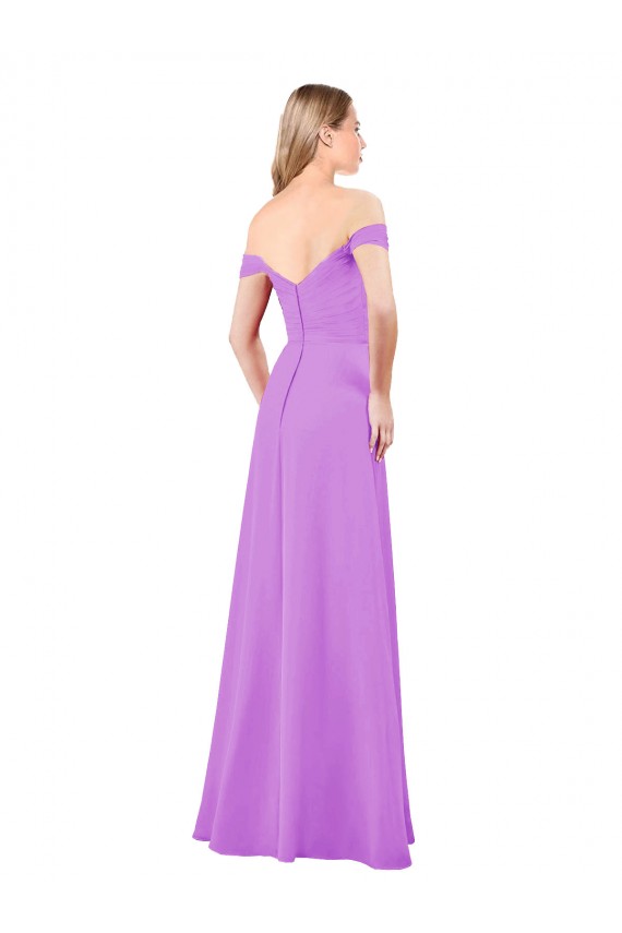 Violet Trapèze Épaule Dénudée Mousseline Longue Robes demoiselle d'honneur Pas Cher